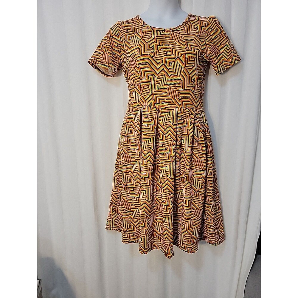 Lularoe Amelia Dress Yellow Women's Size Large Pockets Knee Length Career